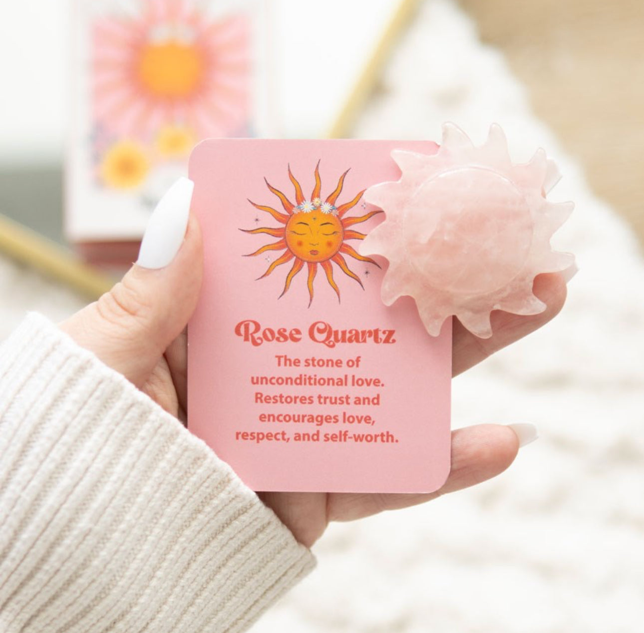 Celestial Dreams Rose Quartz Crystal Sun Keepsake Stone in a box