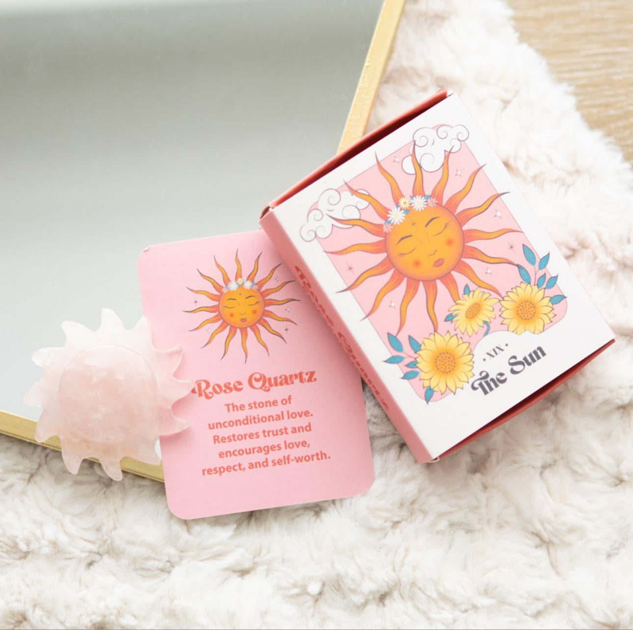 Celestial Dreams Rose Quartz Crystal Sun Keepsake Stone in a box