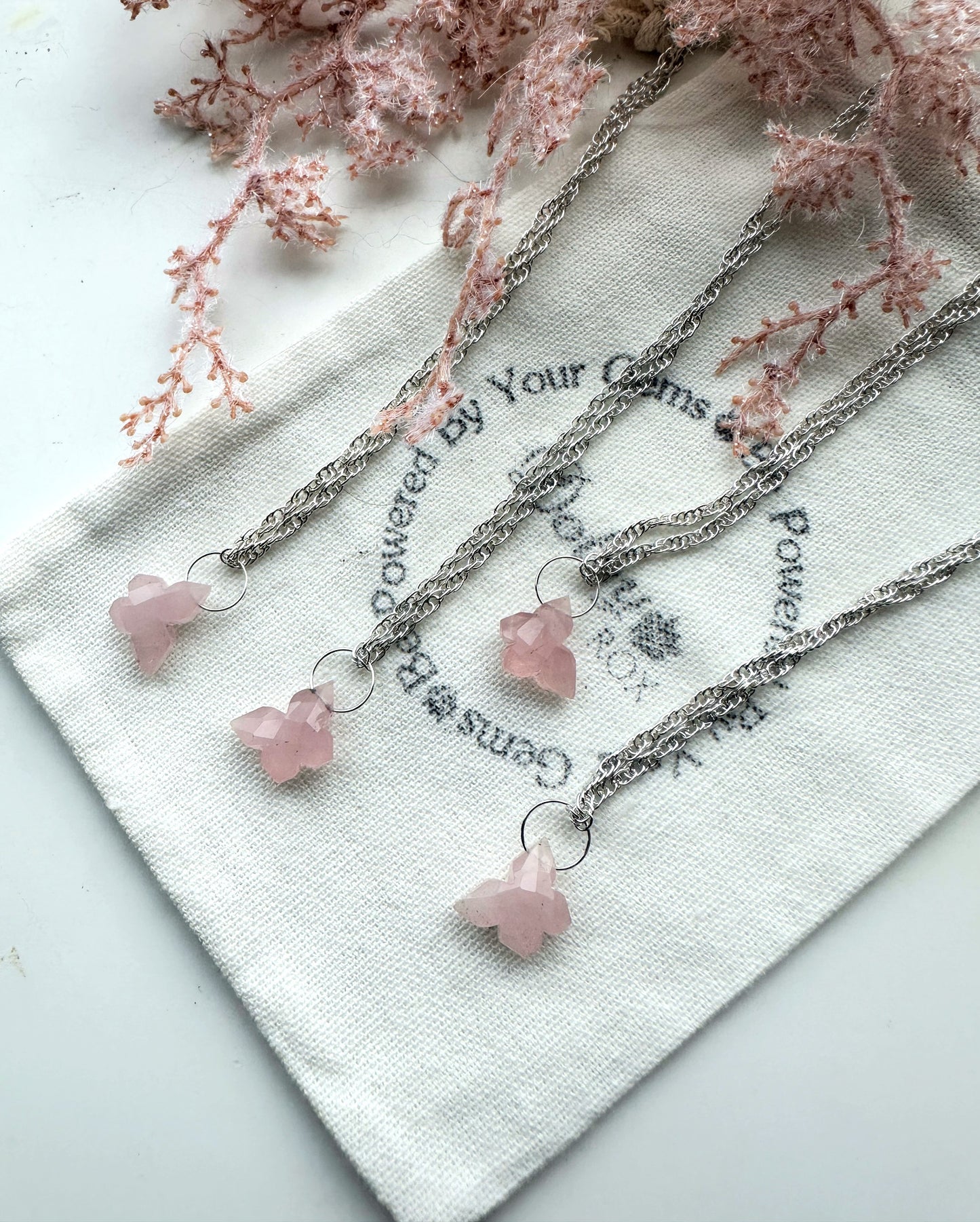 Rose Quartz Butterfly 925 Sterling Silver Necklace