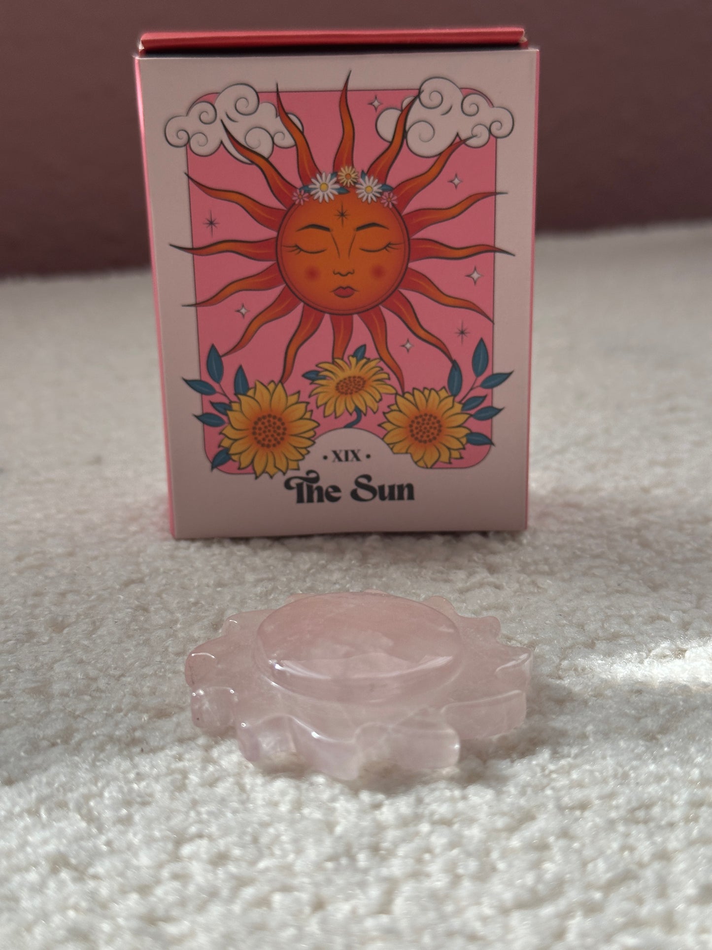 Celestial Dreams Rose Quartz Crystal Sun Keepsake Stone in a box