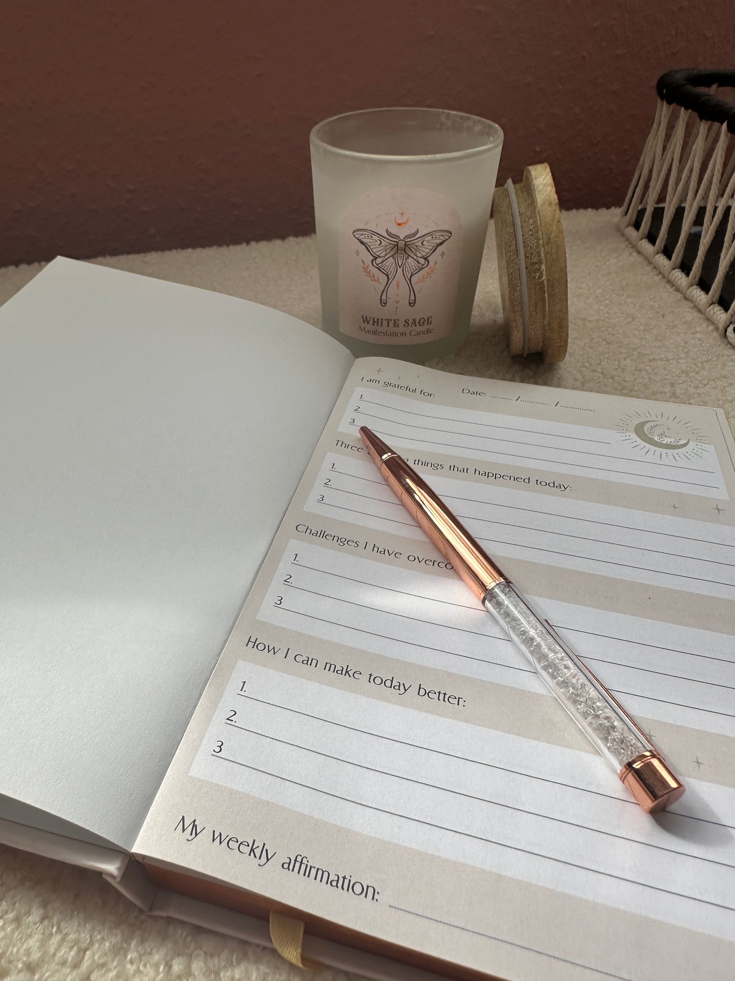 LUNA MOTH DAILY REFLECTION JOURNAL WITH QUARTZ PEN
