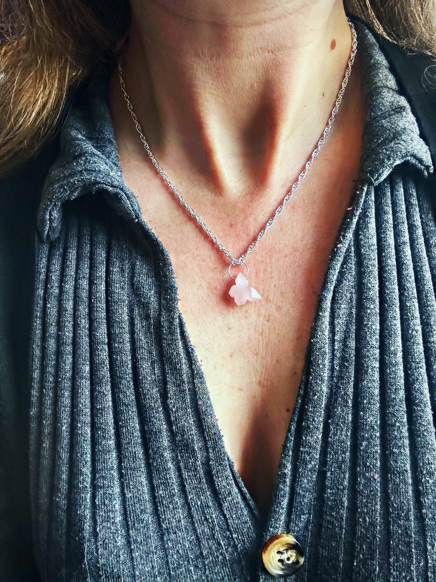 Rose Quartz Butterfly 925 Sterling Silver Necklace