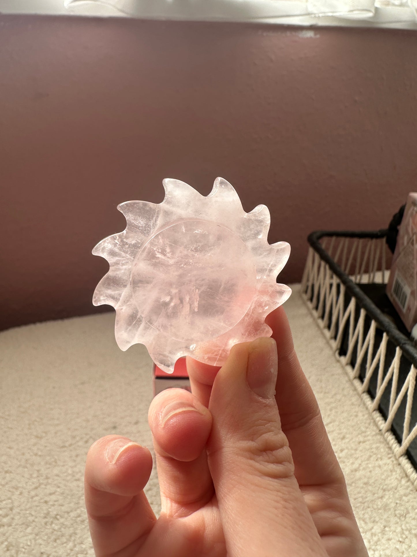 Celestial Dreams Rose Quartz Crystal Sun Keepsake Stone in a box