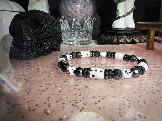 Hematite cross my heart stretchy bracelet