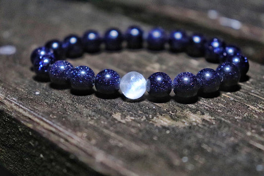 Selenite + Blue Goldstone Bangle