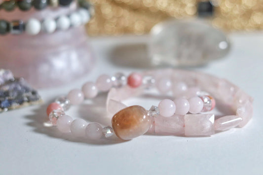 Peach Moonstone, Rose Quartz, Pink opal & Swarovski Crystal Mothers Day Set
