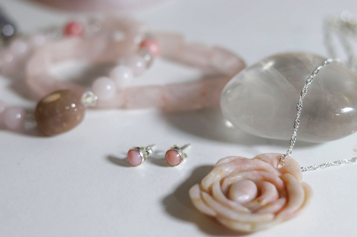 Sterling silver Pink Opal  stud earrings