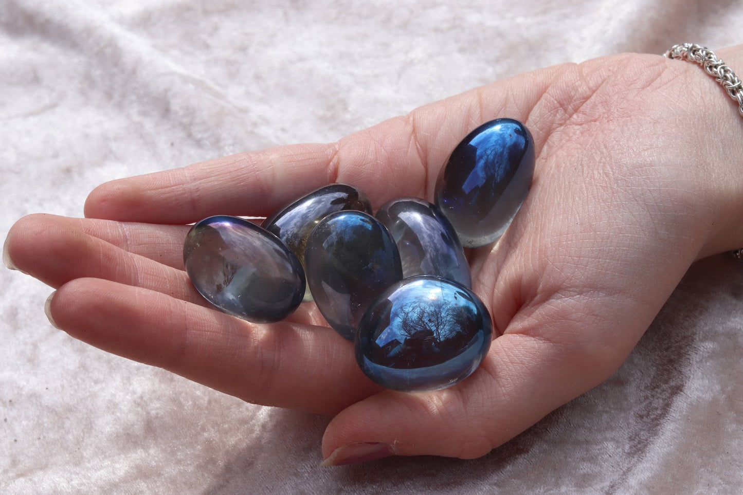 Blue Titanium Aura Quartz Tumbled Stone