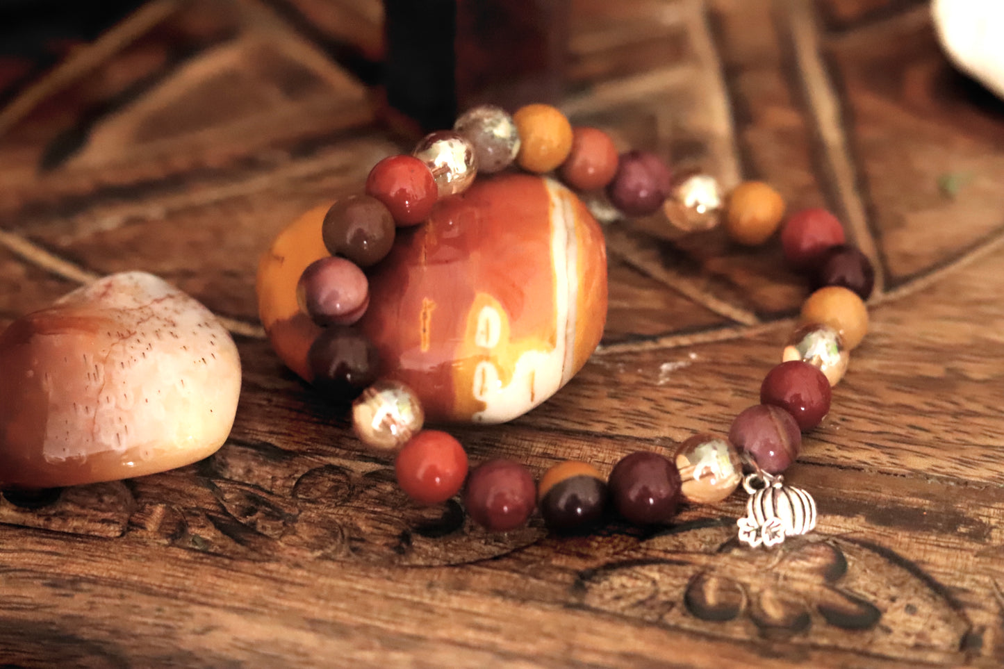 Mookaite, Golden Aura Quartz & Pumpkin charm