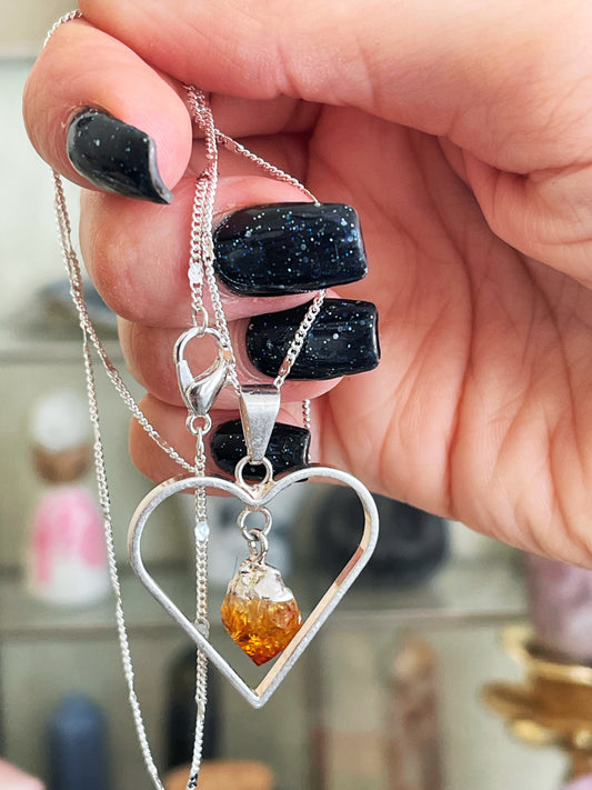 Heart shaped raw citrine pendant