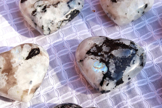 Rainbow  Moonstone Carved Hearts