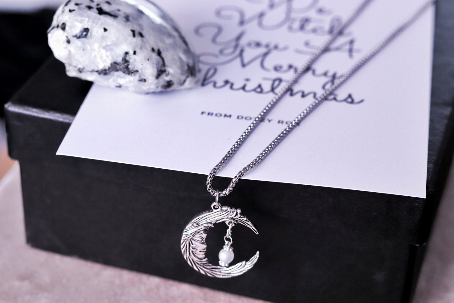 Moonstone Moon carved necklace