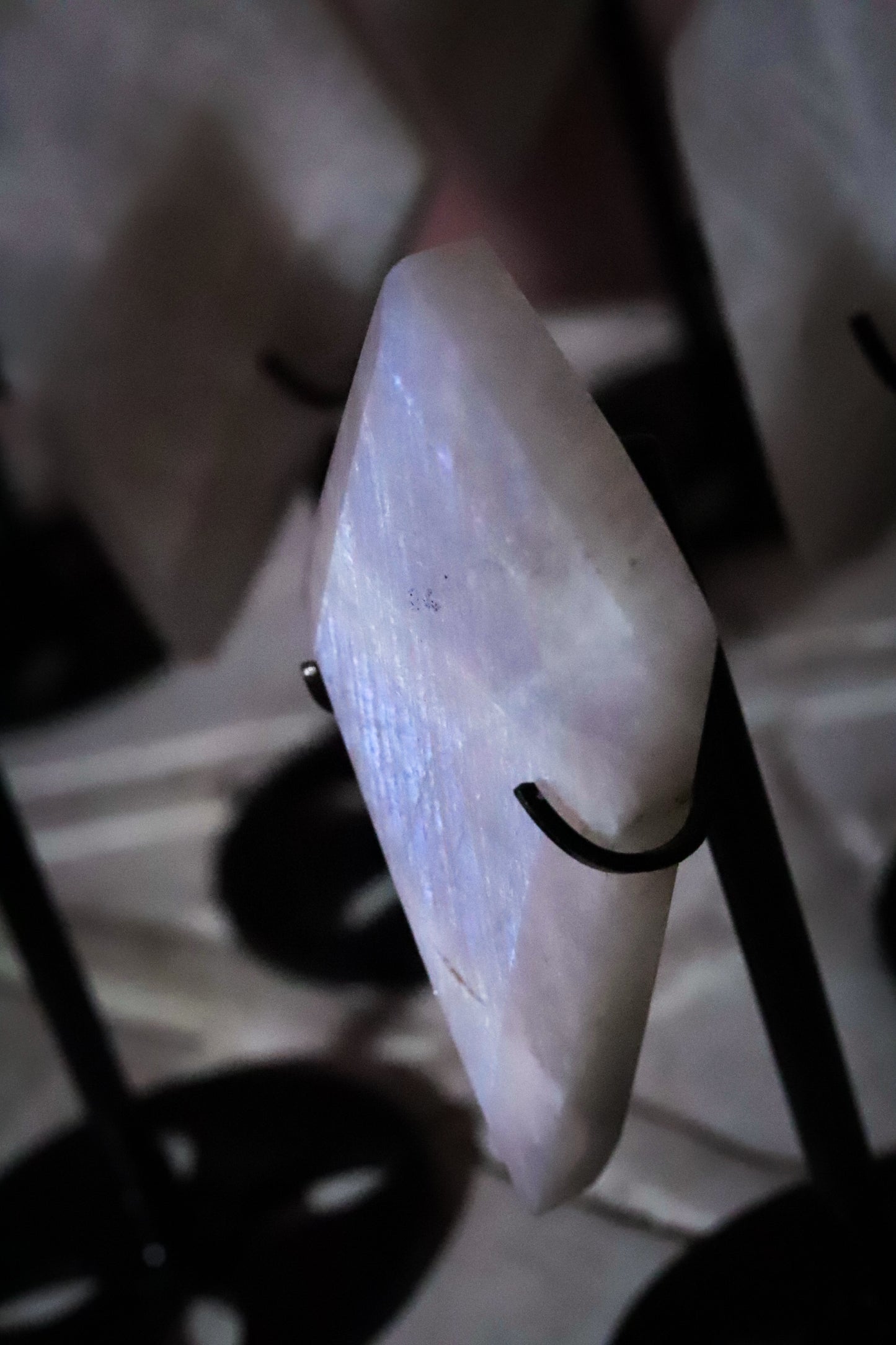 Moonstone carved diamond shape with a stand