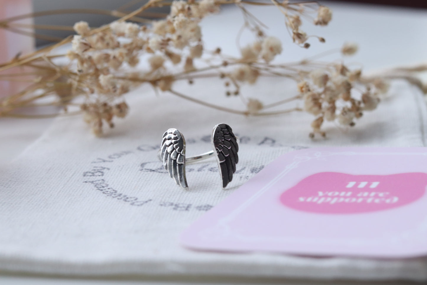 Over sized Angel wing adjustable ring