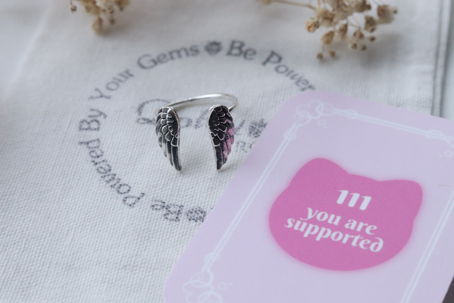 Over sized Angel wing adjustable ring