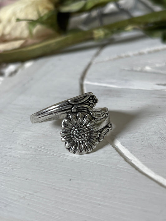 Sunflower Chunky Antique Spoon Style  Adjustable Ring
