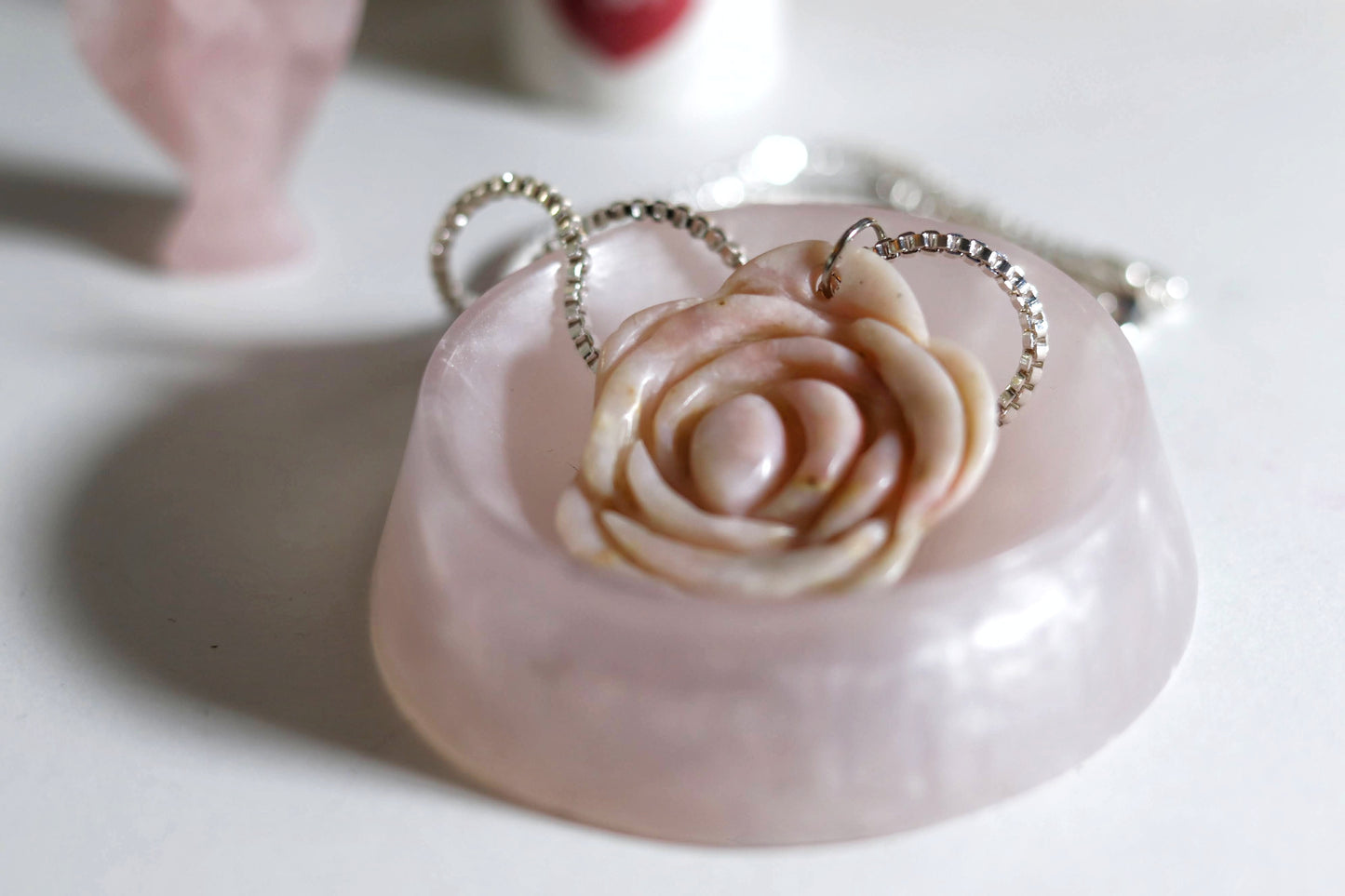 Pink Opal Rose Necklace