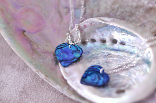 Handmade Blue Abalone heart Silver Plated Necklace